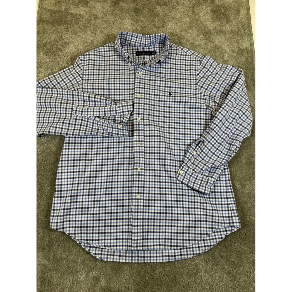 Ralph Lauren Mens XL Blue Gingham Check Cotton Button Down Shirt Long Sleeve